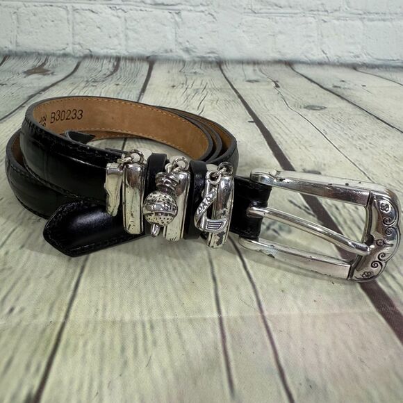 Brighton Belt Women Medium Large Black Silver Buckle Preppy Minimalist Golf - Picture 2 of 13